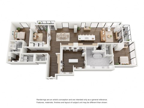 Floor plan for 2 beds, 2.5 baths, 2409 sqft